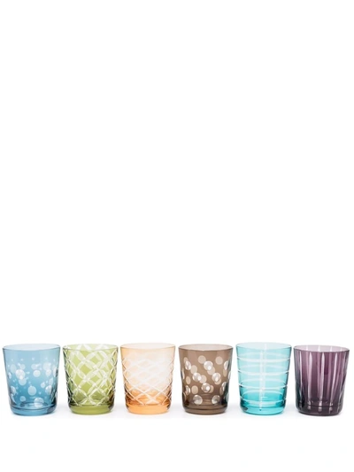 Pols Potten Geometric-embossed Glasses (set Of 6) In 绿色