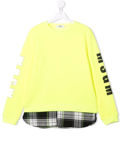 Msgm Kids' Logo-print Sleeve Sweatshirt In 黄色