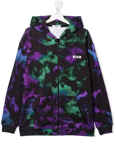 Msgm Kids' Tie-dye Print Hoodie In 绿色