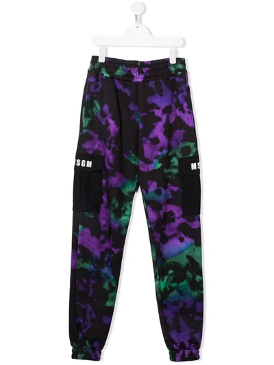 Msgm Kids' Tie-dye Print Trousers In 绿色