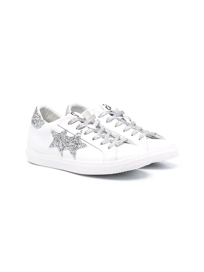 2 Star Teen Star-patch Glittered Trainers In 白色