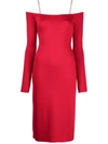 Alice And Olivia Dorinda Off-shoulder Fitted Midi Dress In Deep Ruby