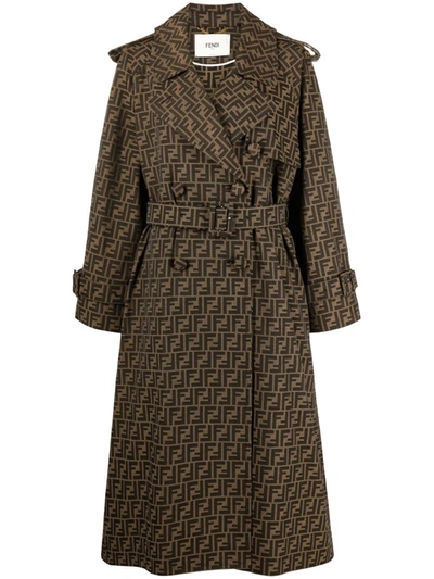 Fendi Belted Double-breasted Canvas-jacquard Trench Coat In Brown