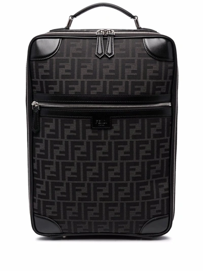 Fendi Leather-trimmed Monogrammed Canvas Backpack In 黑色