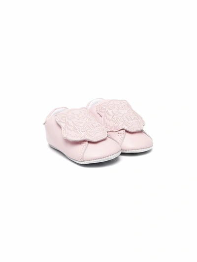 Kenzo Babies' Embroidered Leather Pre-walker Shoes In Pale Pink
