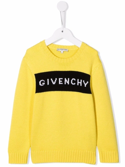 Givenchy Kids' Intarsia-logo Crewneck Sweater In Straw