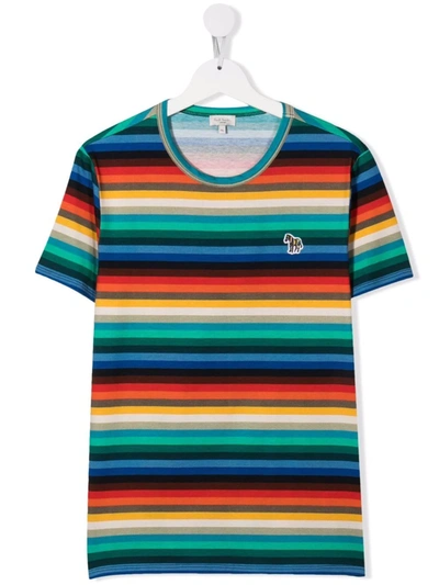 Paul Smith Junior Kids' Patch Striped T-shirt In 蓝色