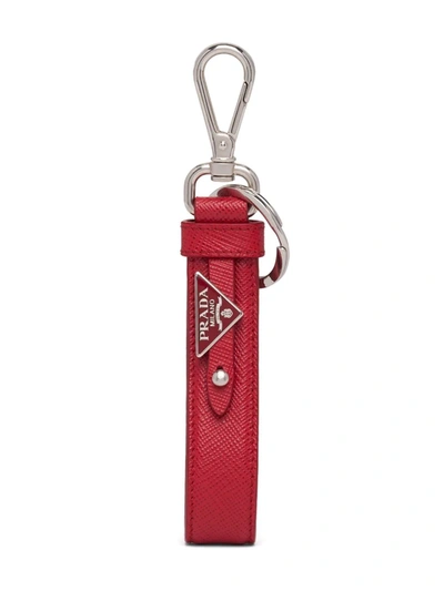 Prada Triangle Logo Keychain In Rot