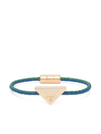 Prada Triangle-logo Braided Bracelet In Grün