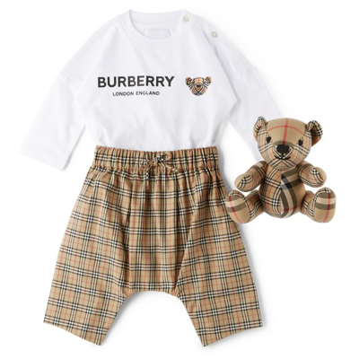 Burberry Baby Thomas Bear Bodysuit Set In Beige