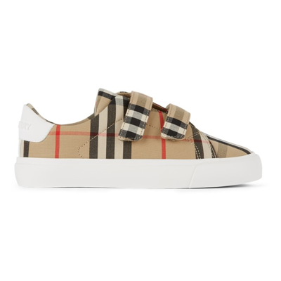 Burberry Kid's Markham Check Grip-strap Sneaker, Toddler/youth Sizes 10t-4y In Beige