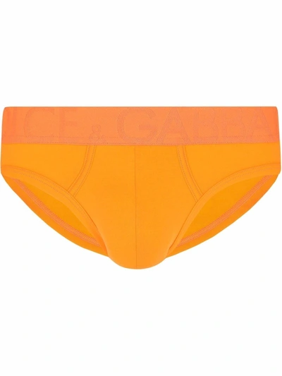 Dolce & Gabbana Logo-waistband Cotton Briefs In Orange