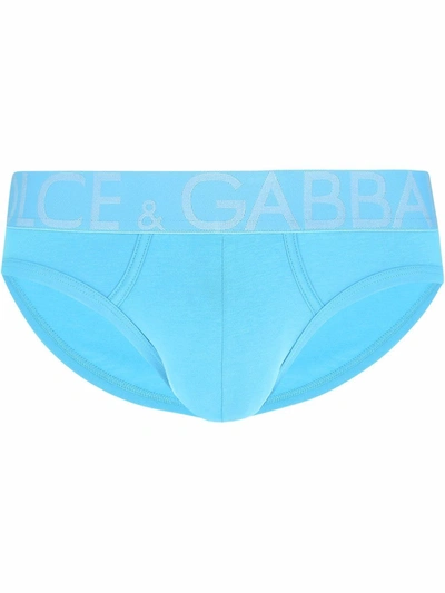 Dolce & Gabbana Logo-waistband Cotton Briefs In Blue