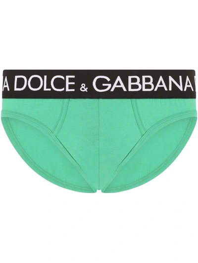 Dolce & Gabbana Logo-waistband Stretch-cotton Briefs In Green