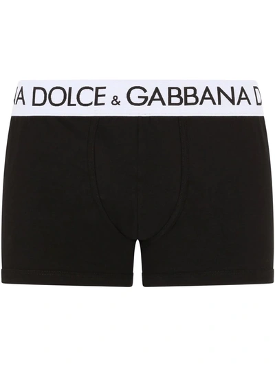 Dolce & Gabbana Cotton Blend Logo Waistband Boxer Briefs In Black