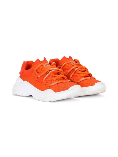 Dolce & Gabbana Kids' Chunky Sole Lace-up Sneakers In Orange