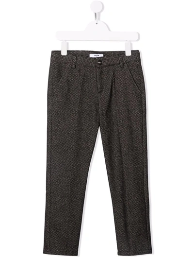 Msgm Kids' Zigzag Woven Straight-leg Trousers In Black