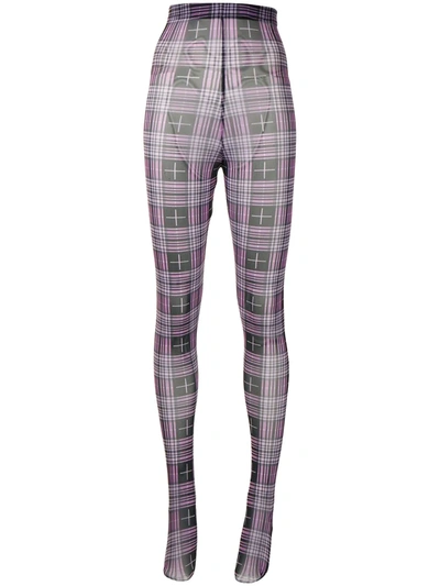 Chopova Lowena Tartan Check Print Tights In Purple