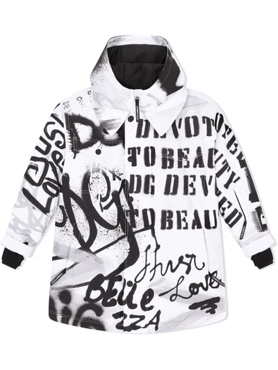 Dolce & Gabbana Kids' Graffiti-print Hooded Shirt Coat In Black
