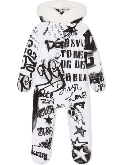 Dolce & Gabbana Babies' Graffiti-print Padded Snowsuit In Black