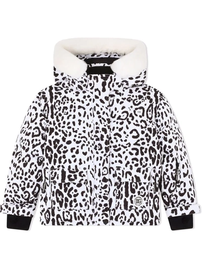 Dolce & Gabbana Kids' Leopard-print Hooded Coat In Black