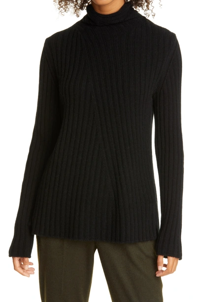 Vince Twist Neck Wool & Cashmere Turtleneck Sweater In Black