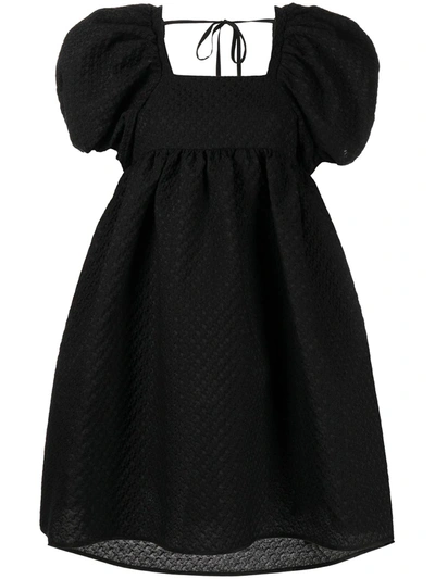 Cecilie Bahnsen Bandeau Mini Dress With Puff Sleeves And Bow Tied Back In Black