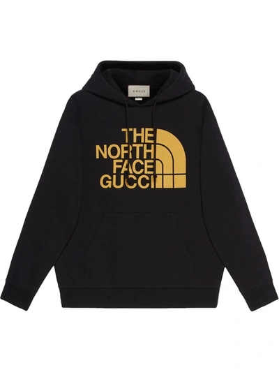 Gucci The North Face Logo-print Cotton-jersey Hoodie In Black,yellow