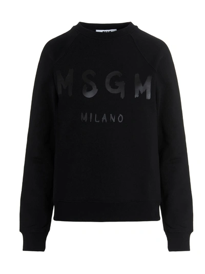 Msgm Logo Printed Crewneck Sweatshirt In Black