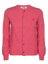 Comme Des Garçons Play Pink Wool Layered Double Heart Cardigan In 4