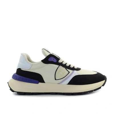 Philippe Model Antibes Sneakers In Beige Suede And Fabric In Violet