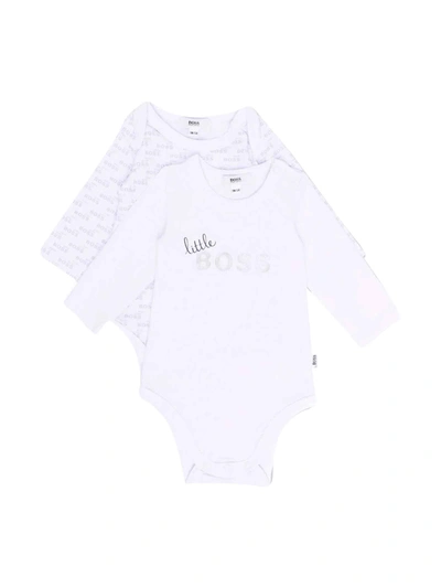Hugo Boss Kids' Set Of Two Bodysuits With Press In Bianco