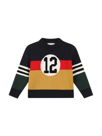 Dolce & Gabbana Babies' Kids Virgin Wool Colour-block Sweater (3-30 Months) In Nero