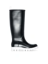 Gia Borghini Short Black Rain Boot In Rubber With White Sole In Black