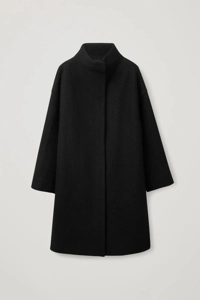 Cos Funnel-neck Wool Coat In Black ModeSens