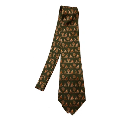 Pre-owned Ferragamo Silk Tie In Green