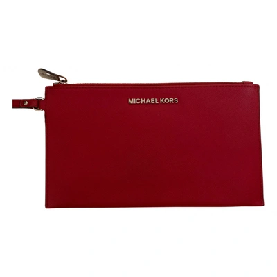 Pre-owned Michael Kors Leather Clutch Bag In Red