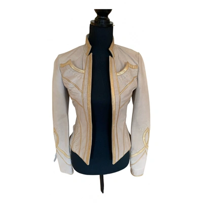 Pre-owned Roberto Cavalli Leather Suit Jacket In Beige