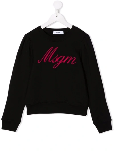 Msgm Teen Logo-print Cotton Sweatshirt In Black