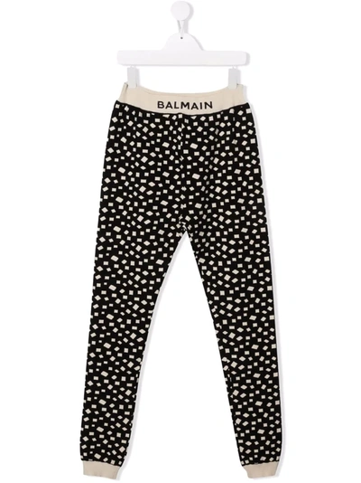 Balmain Teen Geometric Print Track Pants In Black