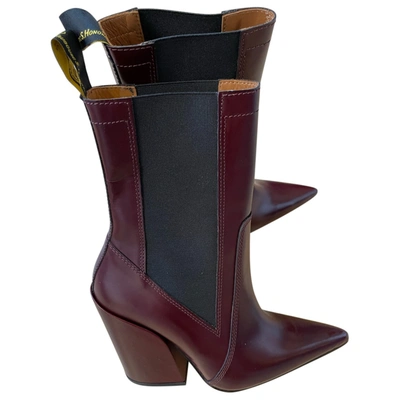 Pre-owned Lanvin Leather Ankle Boots In Burgundy