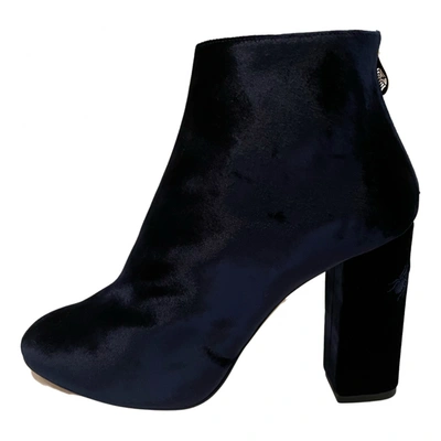 Pre-owned Charlotte Olympia Velvet Ankle Boots In Navy