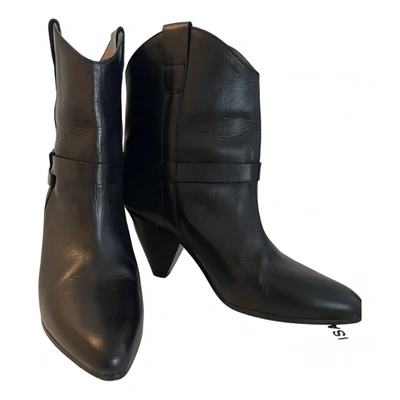 Pre-owned Isabel Marant Dicker Leather Ankle Boots In Black
