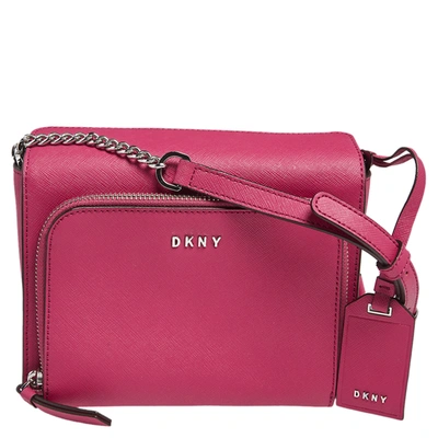 Pre-owned Dkny Fuchsia Leather Small Bryant Park Pocket Crossbody Bag In Pink