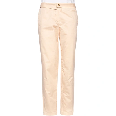 Pre-owned Kenzo Peach Cotton Back Buckle Detailed Formal Trousers M In Pink