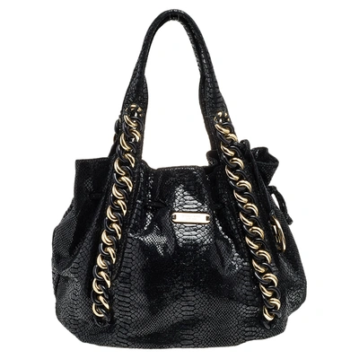 Pre-owned Michael Michael Kors Black Python Embossed Leather Tote