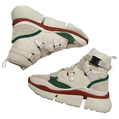 Pre-owned Chloé Sonnie Leather Trainers In White