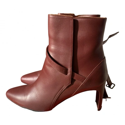 Pre-owned Michel Vivien Leather Ankle Boots In Burgundy