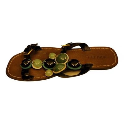 Pre-owned Miu Miu Leather Sandal In Green