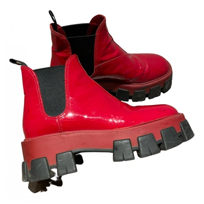 Ankle Boots Prada Boots Red Pre-owned Prada Monolith Patent
